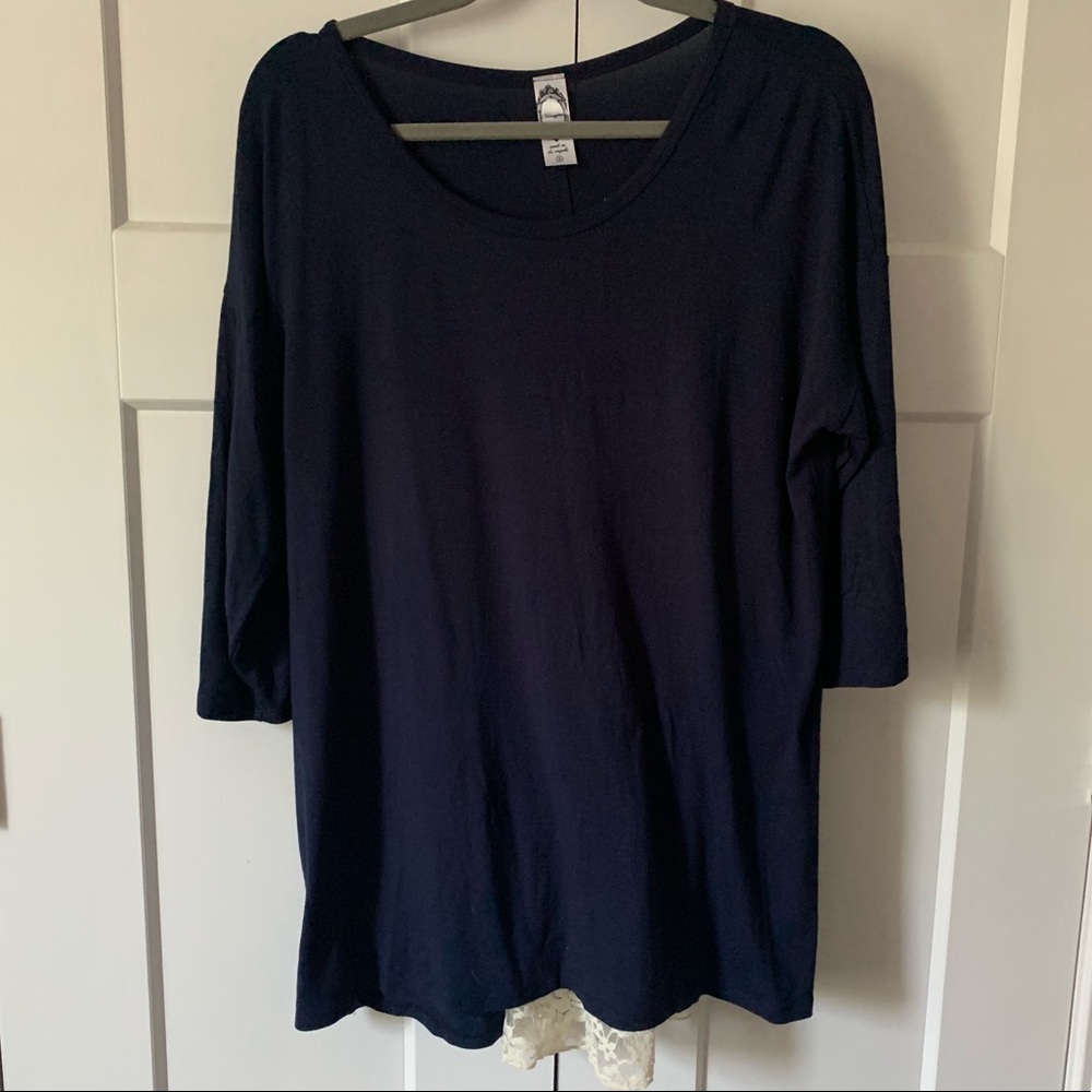 Navy tunic with lace and button detail